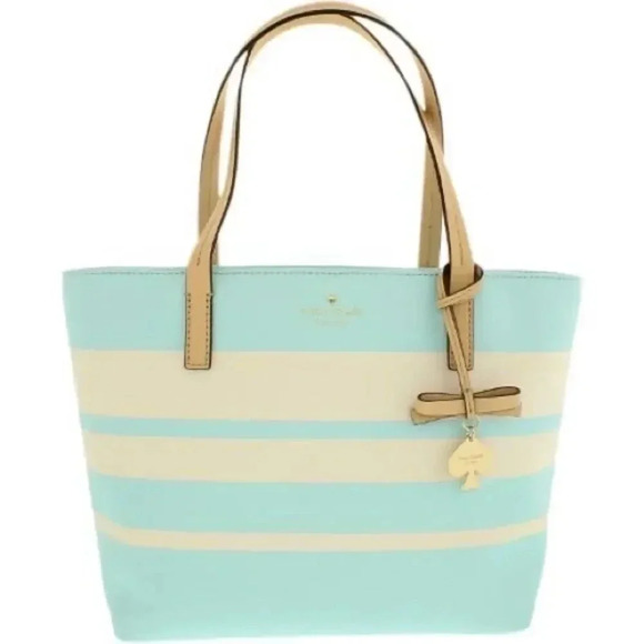 Kate Spade Hawthorne Lane Ryan Tote Bag Julia Stripe Grace Blue Cement - Picture 1 of 10